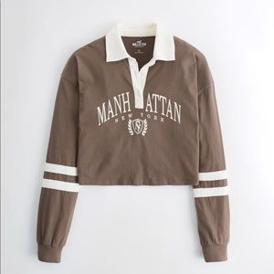 Long Sleeve Crop Graphic Polo